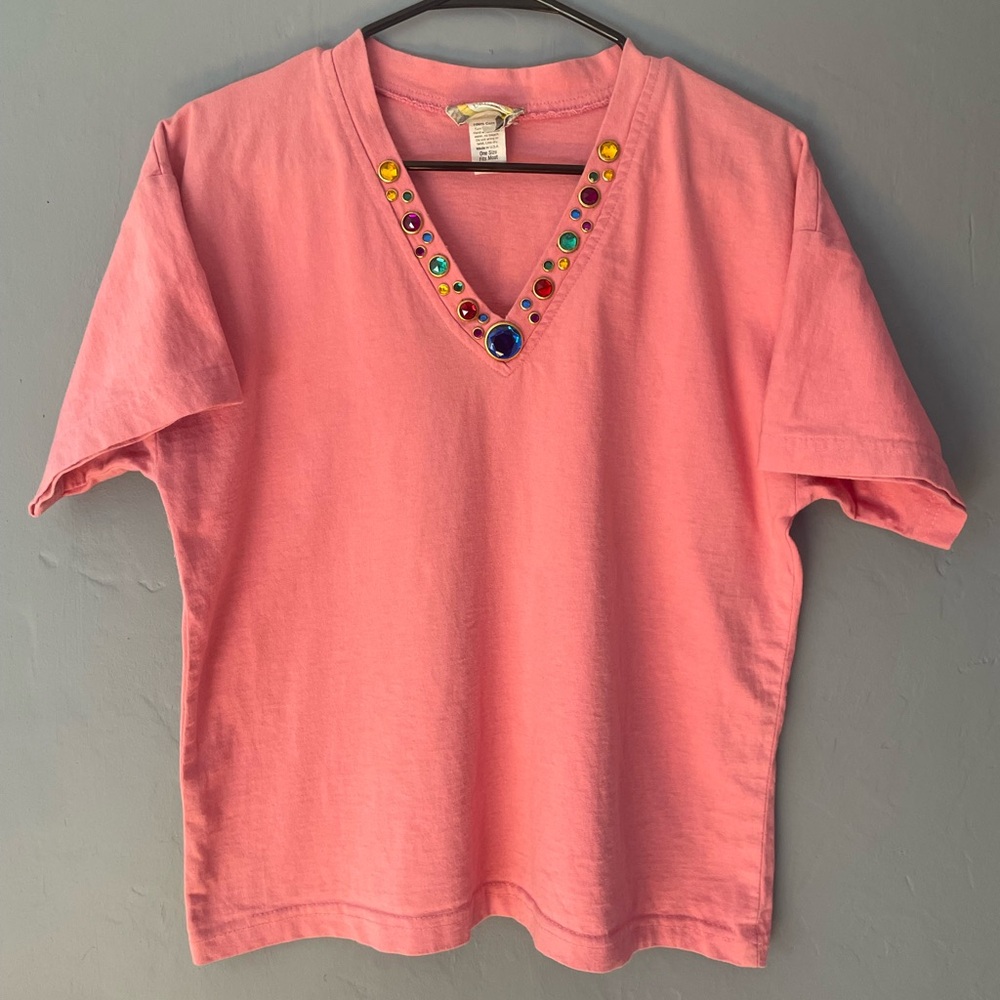 Vintage VTG 1980s Designs Limited Los Angeles Bedazzled Bejeweled T Shirt USA